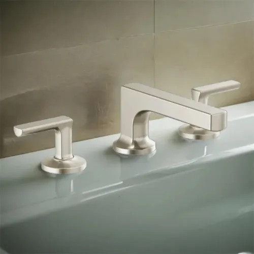Brizo Kintsu Two-Handle Widespread Lavatory Faucet w/ Low Spout, Less Handles, Deck Mount, 1.2 GPM, Brilliance Luxe Nickel - 65308LF-NKLHP-ECO