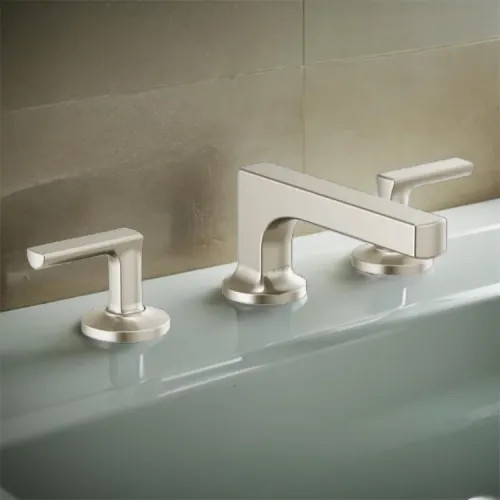 Brizo Kintsu Two-Handle Widespread Lavatory Faucet w/ Low Spout, Less Handles, Deck Mount, 1.5 GPM, Brilliance Luxe Nickel - 65308LF-NKLHP
