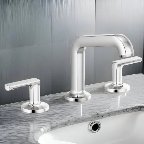 Brizo Kintsu Two-Handle Widespread Lavatory Faucet with Angled Spout, Less Handles, Deck Mount, 1.2 GPM, Polished Chrome - 65307LF-PCLHP-ECO