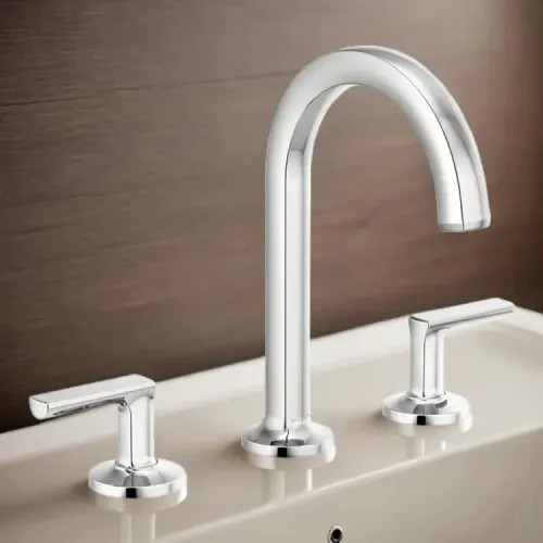 Brizo Kintsu Two-Handle Widespread Lavatory Faucet with Arc Spout, Less Handles, Deck Mount, 1.5 GPM, Polished Chrome - 65306LF-PCLHP