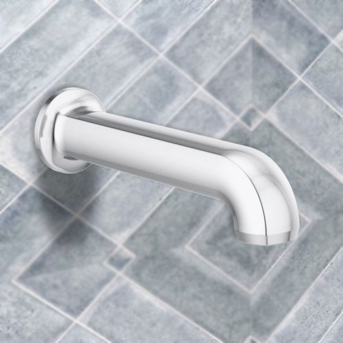 Brizo Kintsu Wall-Mount Non-Diverter Tub Spout with Universal Adapter, Solid Brass, 1/2-inch Connection Size, Polished Chrome - 73606-PC
