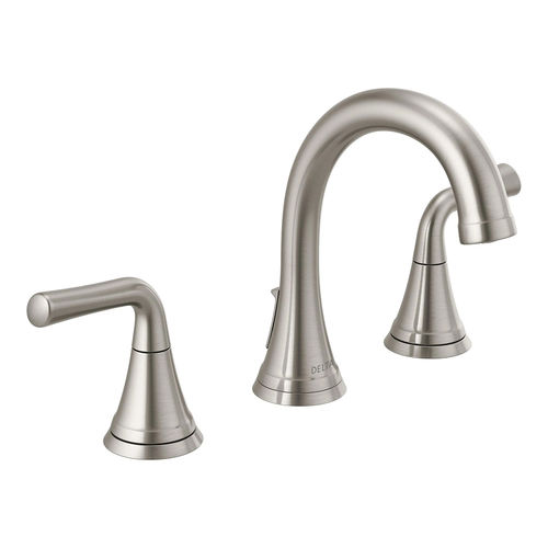 Delta Kayra Widespread Bathroom Faucet With  Metal Pop-Up, Deck Mount, Two Lever Handles, ADA, 1.2 GPM, Stainless - 3533LF-SSMPU