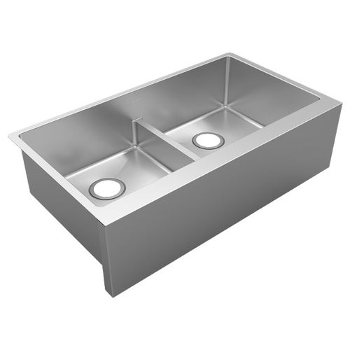 Elkay EFRUFFA3417 Crosstown Equal Double Bowl Farmhouse Sink with Aqua Divide, Stainless Steel, 35-7/8" x 20-1/4" x 9" - Polished Satin