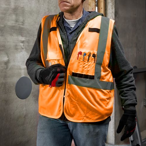 Milwaukee 4XL/5XL High Visibility Orange Safety Vest with 10 Pockets, Class 2 Type R - 48-73-5034 