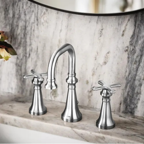 Moen Colinet Two-Handle Widespread Lavatory Faucet, 1.2 GPM, Cross Handles, WaterSense, Chrome  - TS44103