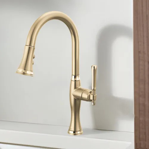 Brizo Tulham Single Handle Pull-Down Kitchen Faucet, 1.8 GPM, Brilliance Luxe Gold/ Brilliance Polished Gold - 63058LF-GLPG