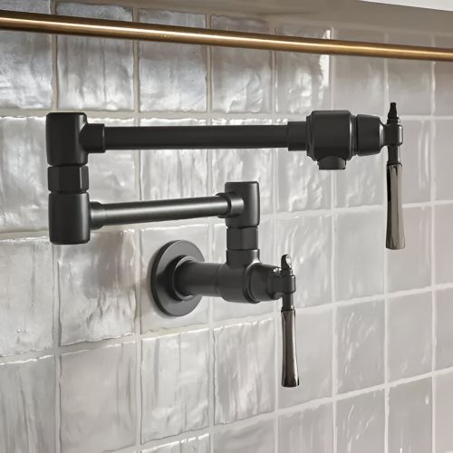 Brizo Tulham Wall-Mount Pot Filler Faucet, Matte Black/Black Onyx - 62858LF-BLBNX