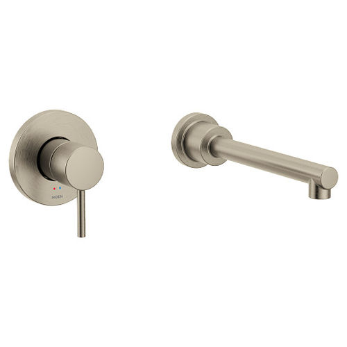 Moen Align Wall-Mount Tub Faucet with 10in Ultrathin Tub Spout, Single Lever Handle with Temperature Indicator, 8 GPM, Brushed Nickel - WT391BN