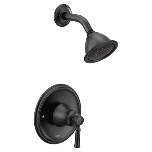 Moen Dartmoor Posi-Temp Single-Handle Shower Faucet, One-Function, 2.5 GPM, Lever Handle, M-PACT, Matte Black - T2182BL