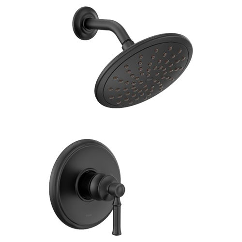 Moen Dartmoor Posi-Temp Single-Handle Shower Faucet with 8" Rainshower, One-Function, 1.75 GPM, Lever Handle, Eco-Performance, Matte Black - T2282EPBL