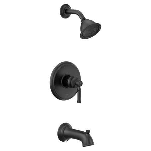 Moen Dartmoor Posi-Temp Tub/Shower Faucet, 1.75 GPM, 1-Function, Single Lever Handle, M-PACT, Eco-Performance, Matte Black - T2183EPBL