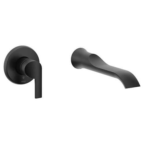 Moen Doux Single-Handle Wall-Mount Tub Faucet, Non-Diverter, Lever Handle, 10in Ultrathin Tub Spout, 8 GPM, Matte Black - WTS981BL