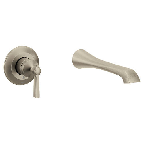 Moen Flara Single-Handle Wall-Mount Tub Faucet, Lever Handle, 10in Ultrathin Spout, Temperature Indicator, 8 GPM, Brushed Nickel - WTS921BN