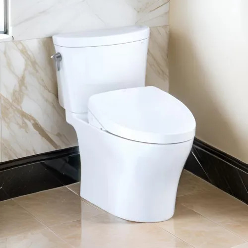 TOTO Aquia IV Arc WASHLET  Two-Piece Toilet with S500e Bidet Seat, 1.28/0.9 GPF, Auto-Flush, Cotton White - MW4483046CEMFGNA#01