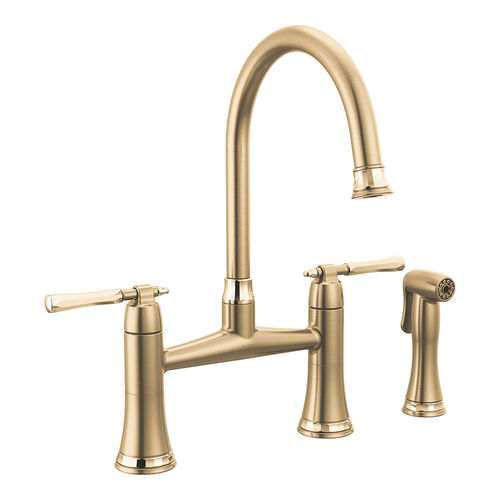 Brizo Tulham Luxe Gold/Polished Gold Two Handle Bridge Kitchen Faucet With Side Spray - 62558LF-GLPG