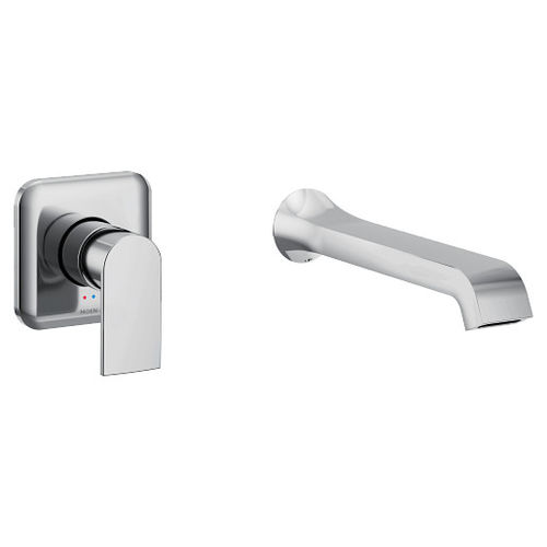 Moen Genta LX Wall-Mount Tub Faucet with 10in Ultrathin Tub Spout, Single Lever Handle with Temperature Indicator, 8 GPM, Polished Chrome - WT901