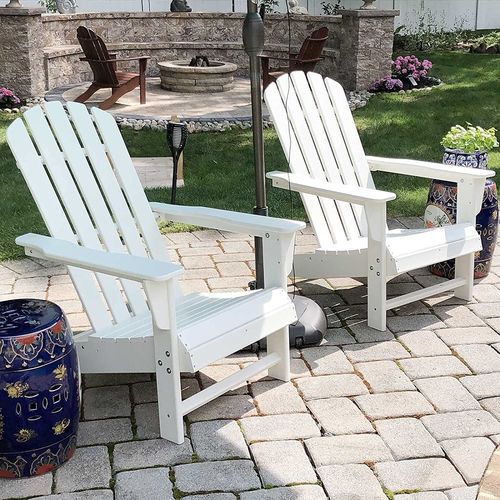 Redback 3S-R1TY-ZBI1-2SET Adirondack Resin Faux Wood Outdoor Lounge Chair, White - 2 Set