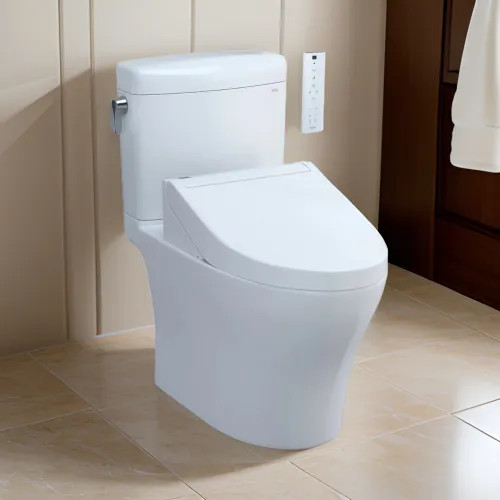 TOTO Aquia IV Cube WASHLET  Two-Piece Toilet with C5 Bidet Seat, 1.28/0.9 GPF, Cotton White - MW4363084CEMFGN#01