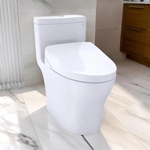 TOTO Aquia IV WASHLET  One-Piece Toilet with S500e Bidet Seat, 1.28/0.9 GPF, Auto-Flush, Cotton White - MW6463046CEMFGNA#01 