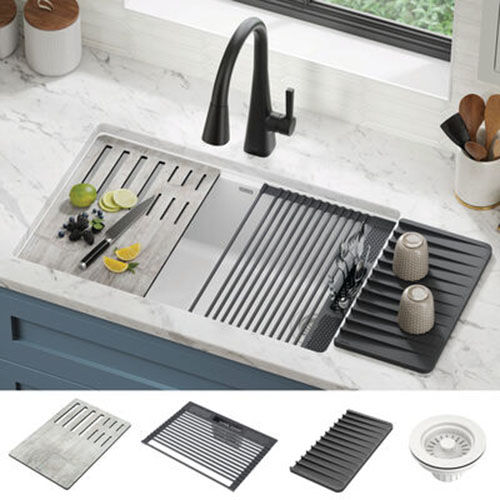 Delta Everest 29" x 19" x 10" Single Bowl Drop-in Workstation Kitchen Sink Kit, White - 75B933-30S-WH