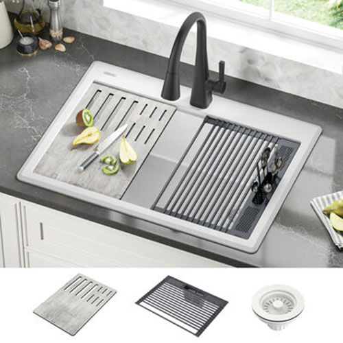 Delta Everest 30" x 22" x 9-5/8" Single Bowl Drop-in Workstation Kitchen Sink Kit, White -  75A933-30S-WH