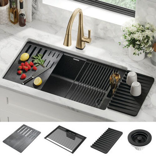 Delta Everest 33" x 22" x 9-5/8" Single Bowl Workstation Undermount Kitchen Sink, Metal Black - 75B933-33S-BL