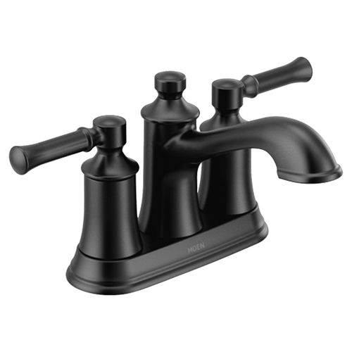 Moen Dartmoor Two-Handle Centerset Matte Black Bathroom Faucet with Metal Pop-Up Drain, 1.2 GPM, Lever Handles, WaterSense, ADA - 6802BL