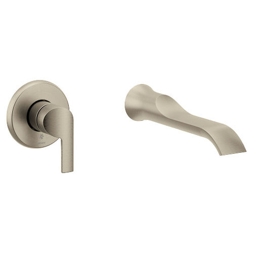 Moen Doux Single-Handle Wall-Mount Tub Faucet, Non-Diverter, Lever Handle, 10in Ultrathin Tub Spout, 8 GPM, Brushed Nickel - WTS981BN