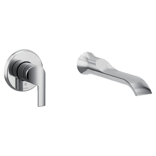 Moen Doux Single-Handle Wall-Mount Tub Faucet, Non-Diverter, Lever Handle, 10in Ultrathin Tub Spout, 8 GPM, Polished Chrome - WTS981
