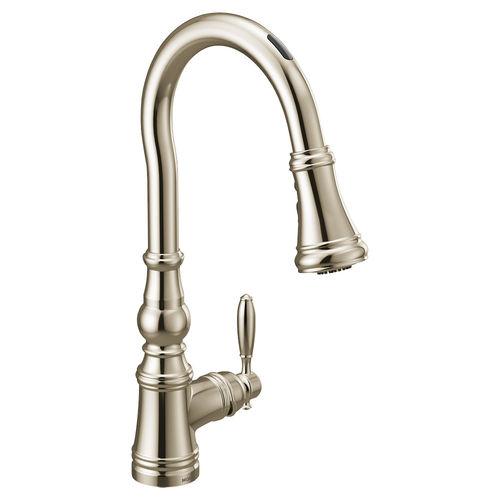 Moen Weymouth Smart Motion Control Single Handle High Arc Pull-Down Kitchen Faucet, Polished Nickel - S73004EV2NL