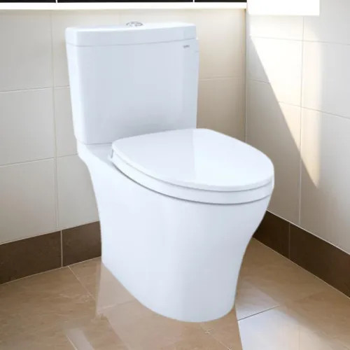 TOTO Aquia IV Two-Piece Toilet, Dual Flush, 1.28 and 0.9 GPF, WASHLET  Ready, 12" Rough-In, SoftClose Seat Included, Cotton - MS446124CEMGN#01