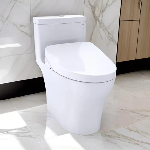 TOTO Aquia IV WASHLET  One-Piece Toilet with S550e Bidet Seat, Auto-Open/Close, 1.28/0.9 GPF, Auto-Flush, Cotton White - MW6463056CEMFGNA#01