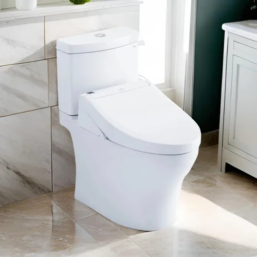 TOTO Aquia IV WASHLET  Two-Piece Toilet with C5 Bidet Seat, 1.28/0.9 GPF, Universal Height, Cotton White - MW4463084CEMFGN#01
