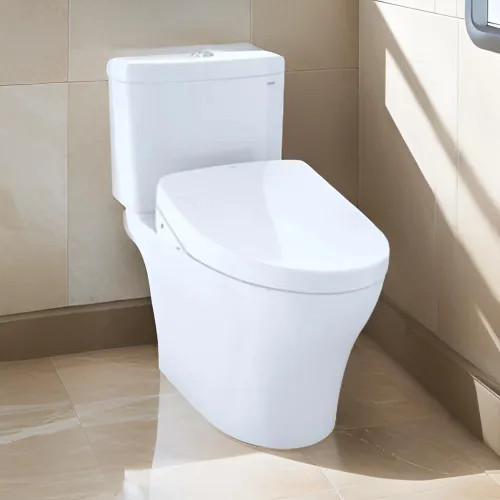 TOTO Aquia IV WASHLET  Two-Piece Toilet with S550e Bidet Seat, Auto-Open/Close, 1.28/0.9 GPF, Cotton White - MW4463056CEMGN#01