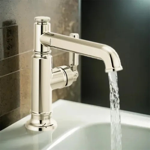 Brizo Invari One-Handle Bathroom Faucet with Ceramic Cartridge, Single-Hole, Deck-Mount, 1.5 GPM, Brilliance Polished Nickel - 65076LF-PN