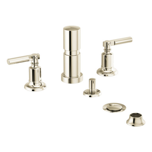 Brizo Invari Two-Handle Bidet Faucet with Diverter and Metal Pop-Up, Lever Handles, 4-Hole, Brilliance Polished Nickel - 68476-PN