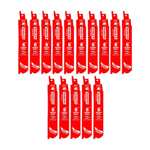 Diablo 15-Pack 6in Bi-Metal Reciprocating Saw Blade for Medium Metal Cutting, 14/18 TPI Dual Tooth Design - DS0614BF15