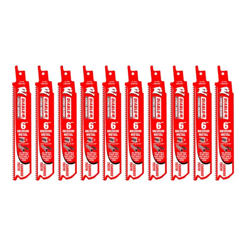 Diablo Steel Demon 10-Pack 6in x 10 TPI Carbide Reciprocating Saw Blade for Medium Metal Cutting - DS0610CF10
