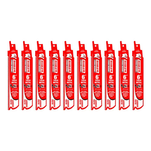 Diablo Steel Demon 10-Pack 6in X 8 TPI Carbide Reciprocating Saw Blade for Thick Metal Cutting - DS0608CF10