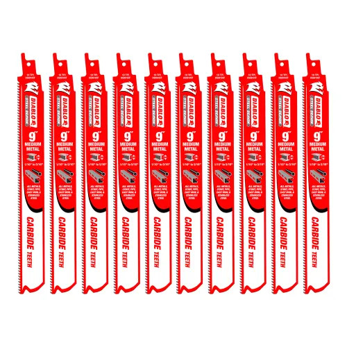 Diablo Steel Demon 10-Pack 9in x 10 TPI Carbide Reciprocating Saw Blade for Medium Metal Cutting - DS0910CF10