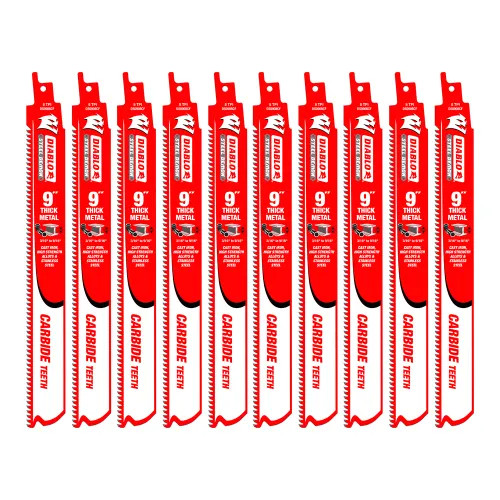 Diablo Steel Demon 10-Pack 9in x 8 TPI Carbide Reciprocating Saw Blade for Thick Metal Cutting - DS0908CF10