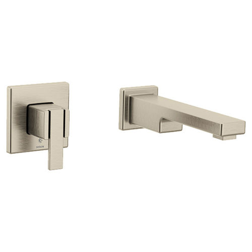 Moen 90 Degree Wall-Mount Tub Faucet, Non-Diverter, 10in Ultrathin Tub Spout, Single Lever Handle, 8 GPM, Brushed Nickel - WTS911BN