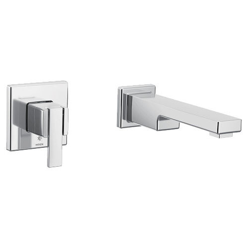 Moen 90 Degree Wall-Mount Tub Faucet, Non-Diverter, 10in Ultrathin Tub Spout, Single Lever Handle, 8 GPM, Polished Chrome - WTS911