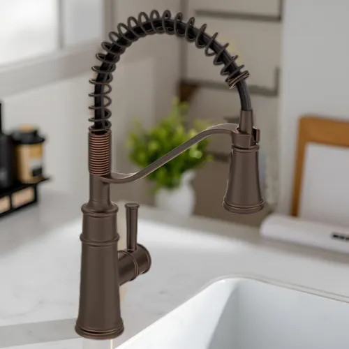 Moen Belfield Single-Handle High Arc Pre-Rinse Spring Pulldown Kitchen Faucet, 1.5 GPM, Oil Rubbed Bronze - 5927ORB