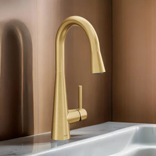 Moen Sleek Single Handle Pull-Down Bar/Prep Faucet, Brushed Gold - 7664BG