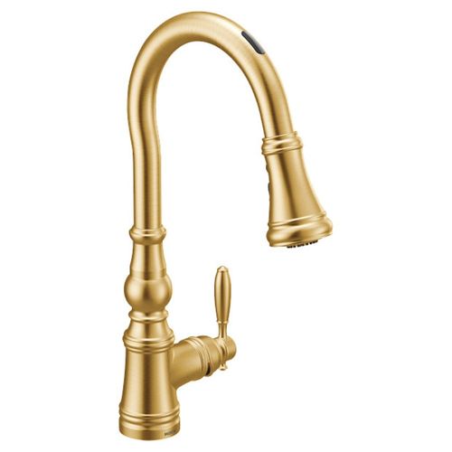 Moen Weymouth Smart Motion Control Single Handle High Arc Pull-Down Kitchen Faucet, Brushed Gold - S73004EV2BG