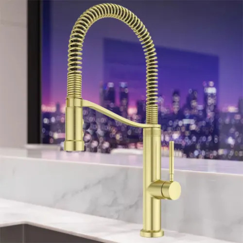 Pfister Bruton One-Handle Semi-Pro Pull-Down Kitchen Faucet, 1.8 GPM, Brushed Gold - GT529-BRUBG