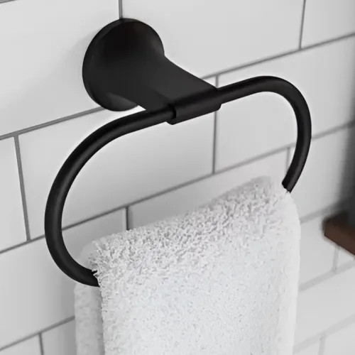 Pfister Pfirst Modern 8-316 Towel Ring, Metal, Matte Black - BRB-PFM0B
