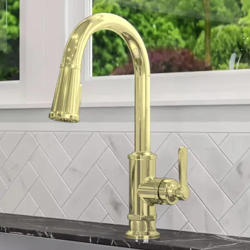 Pfister Port Haven Single-Handle Pull-Down Kitchen Faucet, Auto-Align, MagnePfit, Pforever Seal, 1.8 GPM, Brushed Gold - GT529-TDBG