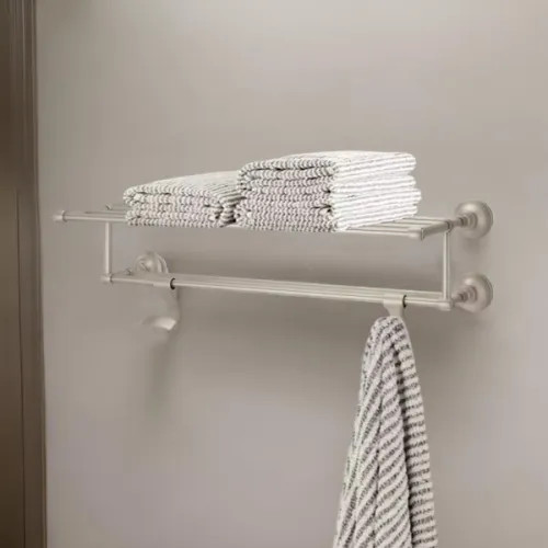 Pfister Tisbury 24in Towel Rack with Two Hanging Hooks, Premium Metal, Concealed Screw Installation, Brushed Nickel - BTR-TB2K